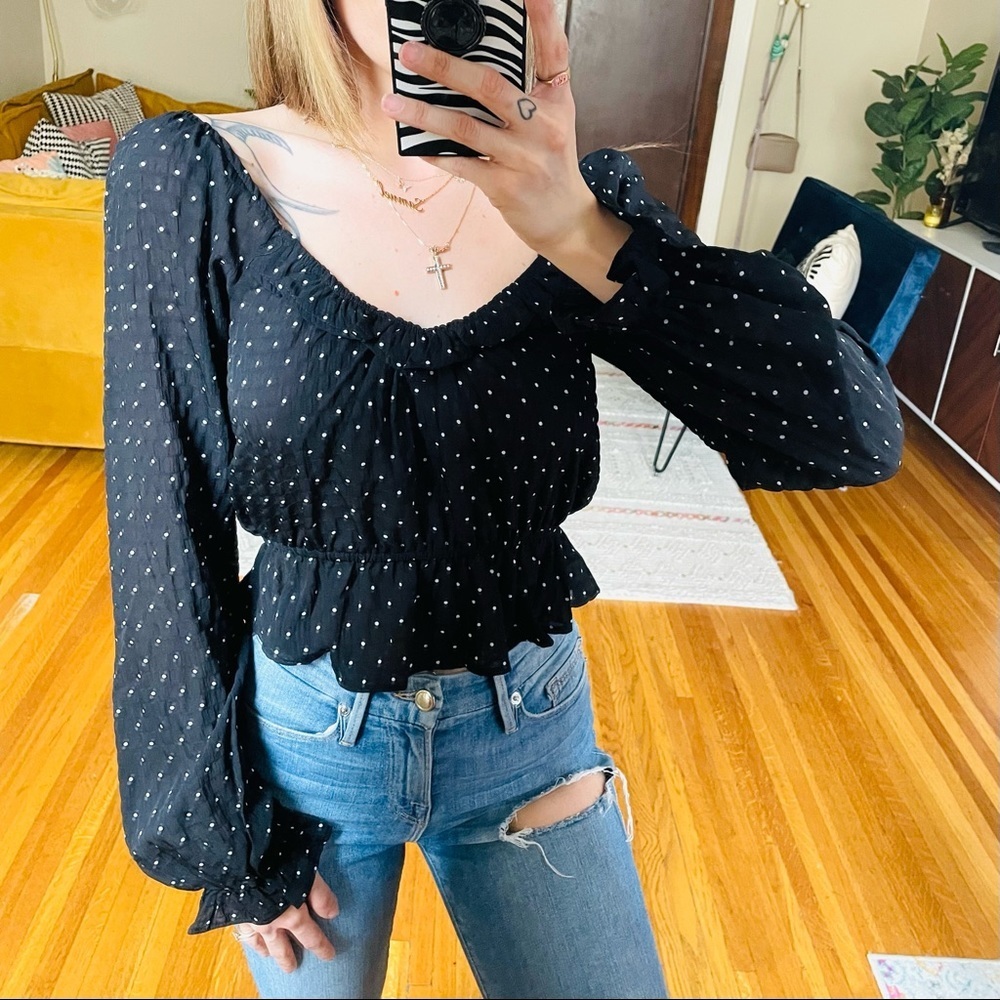 Brave Soul Polka Dot Long Sleeve Ruffle Top - Picture 4 of 10